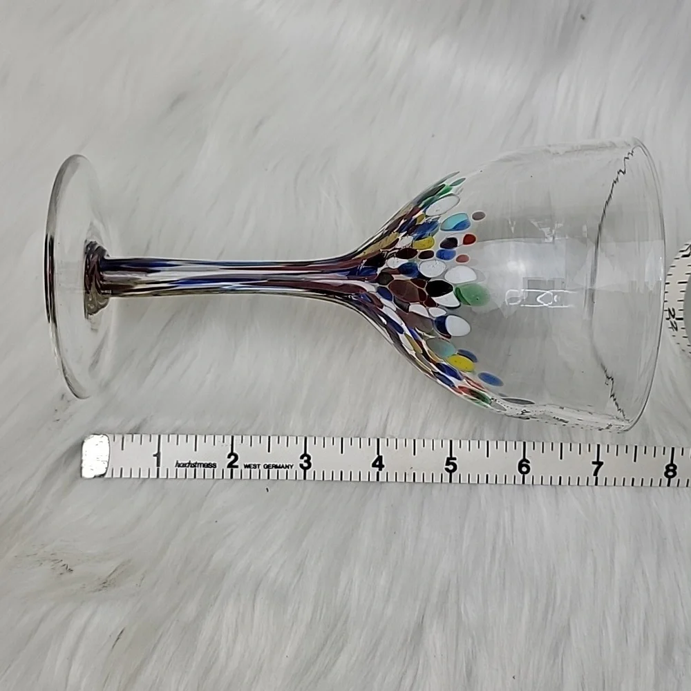 CONFETTI FESTIVAL Design Hand-Blown‎ Wine Party Celebration Glasses Set of 4